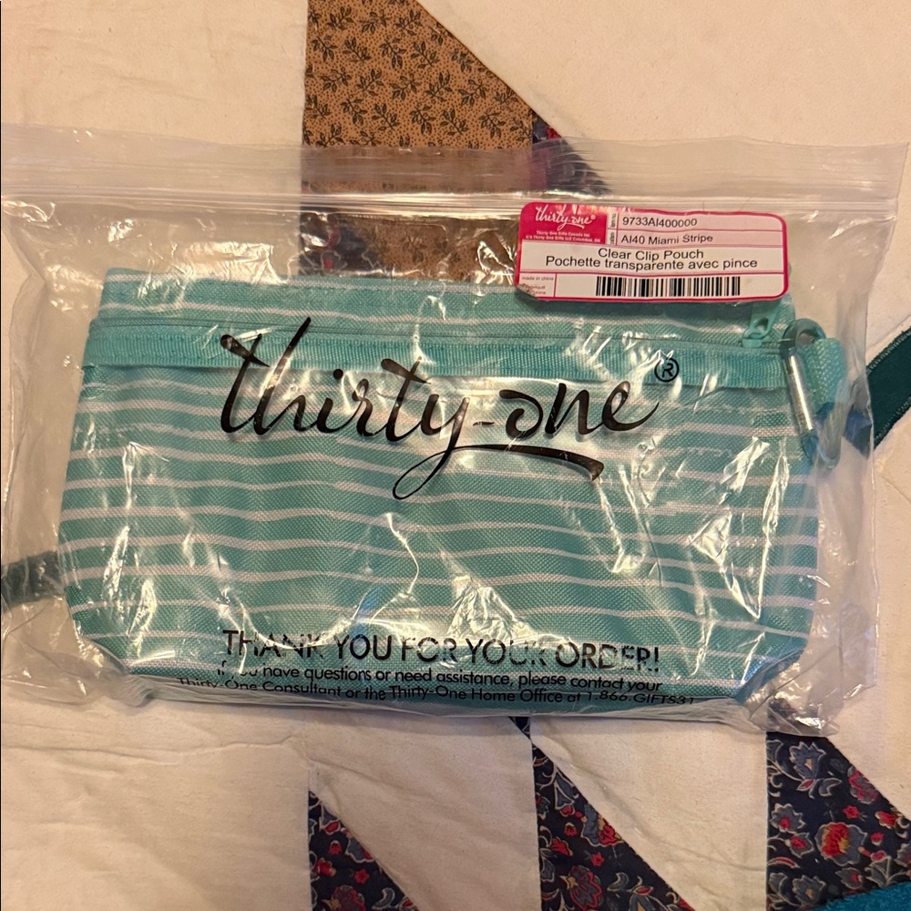 Thirty-One Teal Striped Clutch